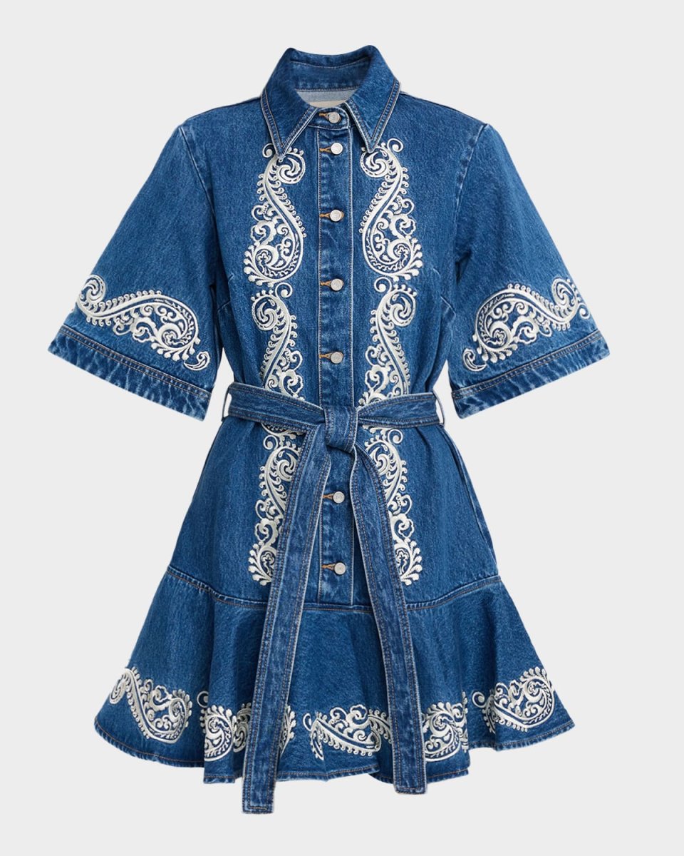 Jacones Embroidered Denim Mini Shirtdress